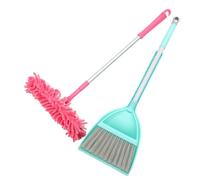 FOYTOKI Mini Broom and Dustpan Set for Kids Portable Cleaning Toy Bundle Green Broom and Pink Mop for Toddlers for Pretend Play and Housekeeping
