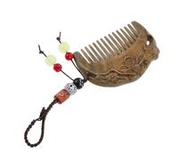 FOYTOKI Mini Wood Comb Pocket Comb Keychain Sandalwood Material Vintage Chinese Style Carved Lotus and Fish Motif with Woven Hanging Cord Gentle Care for Hair Versatile Use for Travel