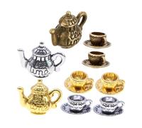 FOYTOKI Miniature Metal Tea Set 3 Colors (antique Copper, Gold, Silver) Dollhouse Accessories Tiny House Tea Pot and Cup Models for Dollhouse Decoration and Collectible Scenes