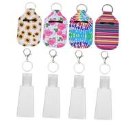 FOYTOKI Neoprene Bottle Holder Set with 4x 30ml Trapezoidal Lotion Bottles and Lobster Clasps Hand Cover for Shampoo and Liquid Soap Assorted Colours Suitable for Gym Bag Or Random Color