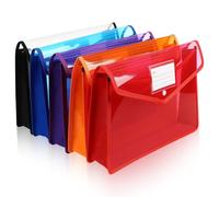 FOYTOKI Plastic File Envelopes Filing and Organising Documents 5pcs A4 Size with Button Closure and Convenient Label Pocket Large Capacity Document Holder