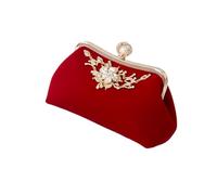 FOYTOKI Plush Fabric Women Rhinestone Clutch Evening Bag with Sturdy Chain for Wedding Banquet Party Elegant Red Handbag Crossbody Purse