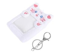FOYTOKI Plush Keychain Card Sleeve 3-Inch Cute White Cat Id Badge Holder Soft Card Cover for Instant Photo