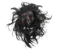 FOYTOKI Realistic Bull Mask for Men Halloween Animal Costume Accessory with Wig Horns Lightweight Latex Buffalo Headgear for Masquerade Parties and Haunted House Events