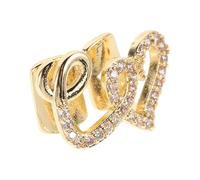 FOYTOKI Rhinestone Double Heart Copper Tooth Grill Cap Set for Men Women, Gold Color Micro Pave Zirconia Mouth Jewelry, Party and Daily Costume Teeth Accessory