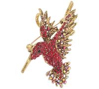 FOYTOKI Rhinestone Hummingbird Brooch Pin Vintage Gold Tone Bird Collar Pin with Red Crystal Accent, Animal Jewelry Accessory for Women’s Dress and Scarf Decoration