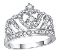 FOYTOKI Silver Alloy Crown Ring for Women Wedding Band Jewelry with Creative Tiara Design Sparkling Birthday Gift for Anniversaries and Special Occasions