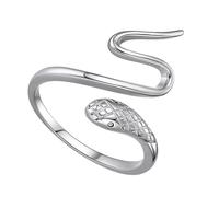 FOYTOKI Silver Winding Snake Shaped Ring Creative Hip-hop Finger Ring Decor with Fine Polishing Simple Chic Stylish Party Dancing Accessory for Birthday