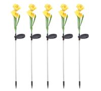 FOYTOKI Solar LED Narcissus Stick Lamp 4 Forks Yellow Orange IP55 Waterproof Artificial Flower Light for Outdoor Garden Lawn Courtyard