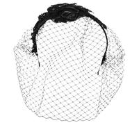 FOYTOKI Vintage Bride Headband with Veil and Mourning Veil for Women Black Fabric with Decorative Effect for Cocktail Party and Photography Prop