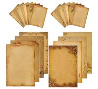 FOYTOKI Vintage Kraft Paper Writing Papers with Decorative Printing Thick Smooth Writing Stationery and Greetings for Copying Poems and Sorting Notes 24pcs Set