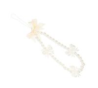 FOYTOKI White Pearl Bow Knot Phone Hanging Wrist Strap Anti-lost Chain | Acrylic Vintage Accent, Key Holder Use, Bag and Phone Compatible, Elegant Decorative Charm
