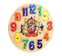FOYTOKI Wooden Clock Clown Puzzle Educational Sorting Blocks for Fine Motor Skills Learning Clock Safe Wood Early Learning Teaching