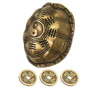 FOYTOKI Zinc Alloy Divination Turtle Shell Ornament with Fortune Divination Coins, Golden Colour, for Fortune-telling Game and Temple Use, Unique Chinese Ancient Coin Prop for Luck