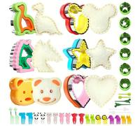 Foyucool 38 PCS Cute Sandwich Cutters, Stainless Steel Cookie Sandwich Cutters and Sealers Set, Dinosaur Bear Heart Star Shaped DIY Mold, with 2 Cleaning Brushes and 20 Animal Forks