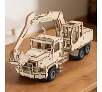 Foyucool 3D Wooden Puzzles for Adults, Mechanical Car Model Kits to Build, DIY Pull-Back Vehicle Construction Set, Creative Birthday for Teens Men (Heavy Excavator)