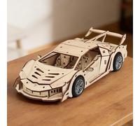 Foyucool 3D Wooden Puzzles for Adults, Mechanical Car Model Kits to Build, DIY Pull-Back Vehicle Construction Set, Creative Birthday for Teens Men (Sports Car)