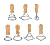 Foyucool 7 Pcs Ravioli Stamp Maker Cutter, Ravioli Cutters and Pasta Cutter, Press Stamps with Different Shapes, with Wooden Handle and Fluted Edge, for Ravioli, Pasta, Dumplings Lasagna, Pierogi