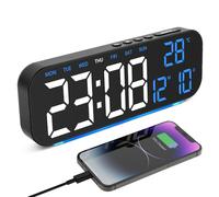 Foyucool Alarm Clock Mains Powered, Digital Alarm Clocks Bedside with Battery Backup, 4 Levels Brightness Dimmer, Ambient Night Light, Dual Alarms, Timer, USB Charger for Heavy Sleepers