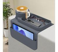 Foyucool Couch Cup Holder, Silicone Sofa Arm Tray, Armchair Tray with Dual Side Pockets, Anti-Spill and Anti-Slip, Large Storage Capacity, for Cup, Phone, Tablet, Remote Control, Snack, Grey