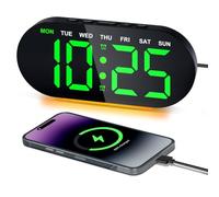Foyucool Digital Alarm Clock with Nightlight, 7" Large LED Display Bedside Clock, 3 Level Dimmer, Snooze, USB Charger, Date, Week, Temperature, Dual Alarm Clock for Heavy Sleepers