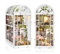 Foyucool DIY Book Nook Kit, Miniature Bookshelf Decor with LED Lights, Laser-Cut Wooden Craft Set for Adults, Creative Gift for Christmas, Birthday, Coffee Garden