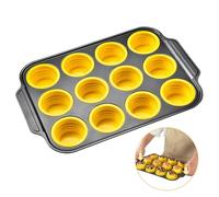 Foyucool Foldable Silicone Muffin Trays, 12 Cups Cupcake Tray, Press to Release, Non-Stick Silicone Muffin Cup, Food Grade Cupcake Baking Moulds, Cupcake Mold for Egg Muffin, Cake, Bread, Yellow
