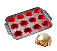 Foyucool Foldable Silicone Muffin Trays, 12 Cups Cupcake Tray, Press to Release, Non-Stick Silicone Muffin Cup, Food Grade Cupcake Baking Moulds, Cupcake Mold for Egg Muffin, Cake, Bread, Red