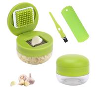 Foyucool Garlic Press Set, 2-Piece Garlic Crusher with Silicone Peeler, Cleaner Brush, Stainless Steel Blades, Easy to Use for Shredded Ginger and Fruit
