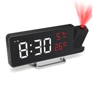 Foyucool Mains Powered Projection Alarm Clock, Alarm Clocks Dedside with Battery Backup, 180° Projector on Ceiling Wall, USB Charger, Snooze, Date Temperature Display, for Bedroom Heavy Sleeper