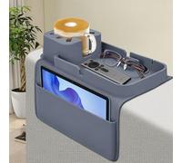 Foyucool Silicone Sofa Arm Tray, Anti-Slip Couch Cup Holder & Sofa Caddy with Remote Holder, Waterproof Armrest Tray Organiser, Sofa Arm Table for Drinks, Snacks & Tablets, Grey