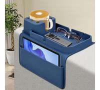 Foyucool Silicone Sofa Arm Tray, Anti-Slip Couch Cup Holder & Sofa Caddy with Remote Holder, Waterproof Armrest Tray Organiser, Sofa Arm Table for Drinks, Snacks & Tablets, Blue