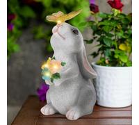 Foyucool Solar Garden Statue Rabbit with Solar Lantern, Outdoor Sculpture Figurine Statue Lights, Outdoor Garden Yard Lawn Patio Decoration, Unique House Warming Birthday Present for Father's Day