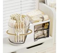 Foyucool Stationery Organiser & Desk Tidy, 360° Rotating with Drawers | Multi-Functional Pen Holder & Make Up Organiser, 6-Slot Makeup Brush Holder for Office, School & Vanity Desk, White.