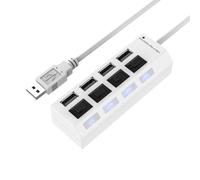 Foyucool USB 2.0 Hub Splitter, USB Extender 4 Port USB, Individual Individual LED On/Off Switch, for Laptop PC, White Color