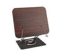 Foyucool Wooden Book Stand for Reading, 360° Swivel Foldable Book Holder | Clear Cookbook Stand with 90° Page Clips, Perfect for Textbooks, Sheet Music, Recipes & Laptops on Your Desk & Kitchen