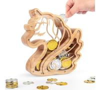 Foyucool Wooden Money Box with Clear Acrylic Window, Sparkly Unicorn Piggy Bank for Kids | Personalised with DIY Stickers, Learning Savings for Boys & Girls, Birthday Idea