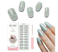 Foyute Semi Cured Gel Nail Strips, 20 Pcs Soft Self-Adhesive Gel Nail Polish Wraps Sticker for Salon-Quality Manicure Set,Long Lasting,Easy to Apply & Remove, Nail File & Wooden Stick