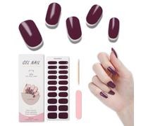 Foyute Semi Cured Gel Nail Strips, 20 Pcs Soft Self-Adhesive Gel Nail Polish Wraps Sticker for Salon-Quality Manicure Set,Long Lasting,Easy to Apply & Remove, Nail File & Wooden Stick (Grape purple)
