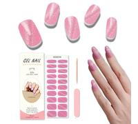 Foyute Semi Cured Gel Nail Strips, 20 Pcs Soft Self-Adhesive Gel Nail Polish Wraps Sticker for Salon-Quality Manicure Set,Long Lasting,Easy to Apply & Remove, Nail File & Wooden Stick