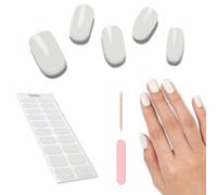 Foyute Semi Cured Gel Nail Strips, 20 Pcs Soft Self-Adhesive Gel Nail Polish Wraps Sticker for Salon-Quality Manicure Set,Long Lasting,Easy to Apply & Remove, Nail File & Wooden Stick (White A)