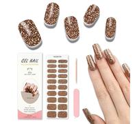 Foyute Semi Cured Gel Nail Strips, 20 Pcs Soft Self-Adhesive Gel Nail Polish Wraps Sticker for Salon-Quality Manicure Set,Long Lasting,Easy to Apply & Remove, Nail File & Wooden Stick