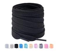 Fozobaiy Flat Trainers Shoe laces, 8mm Wide Shoe Lace for Sneakers, Premium Trainer Shoe String, Replacements for Athletic Sport Shoelaces (Black,23 inch/60cm(1 Pair))