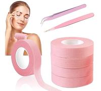 Fozuanei 5 Rolls Eyelash Tape with 2 Tweezers,Breathable Lash Tape for Eyelash Extension, Pink Adhesive Lash Extension Tape Breathable Micropore Fabric Tape Medical Tape