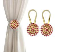 FOZUBOYO Magnetic Tiebacks for Curtains, 2 Pack Sparkling Crystal Flower Curtain Tiebacks Curtain Buckle Clips with High-Elastic Spring Wire for Home Office Decoration (Yellow & Red)