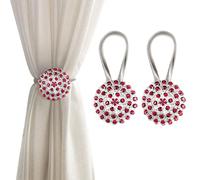 FOZUBOYO Magnetic Tiebacks for Curtains, 2 Pack Sparkling Crystal Flower Curtain Tiebacks Curtain Buckle Clips with High-Elastic Spring Wire for Home Office Decoration (Red)
