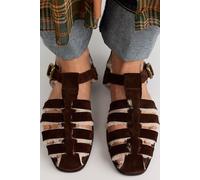 FP Collection Matilda Shearling Fisherman Sandals by Free People in Bitter Chocolate, Size: US 6 - female