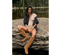 FP Collection Voyager Tall Lace-Up Boots Shoe by Free People in Tan Oiled Suede, Size: US 8 - female