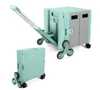 FP650 Folding Utility Cart Collapsible Portable Rolling Crate Handcart with Stair Climbing Wheels, Telescopic Handle Wear-Resistant 360°Rotate Wheel Noiseless for Teacher Shopping Grocery(Green Grey)