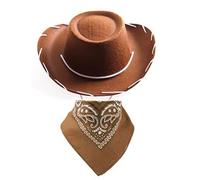 FPAEHRY 2PCS Child Cowboy Hat Children's Western Denim Square Scarf Unique Denim Style Western Denim Children's Theme Birthday Party Clothing Accessories (Brown)
